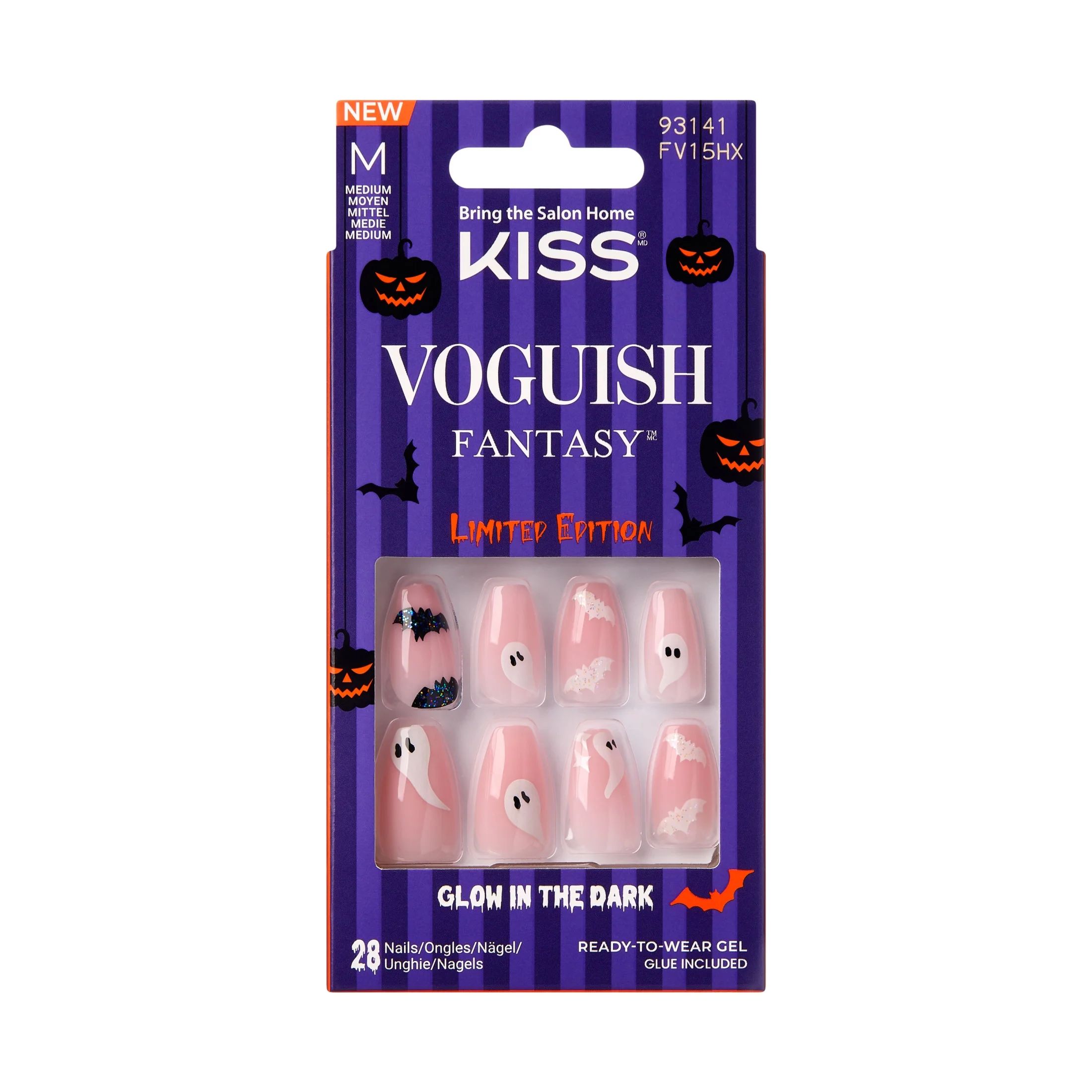 KISS Voguish Fantasy, Press-On Nails, Lion Tamers, Pink, Medium Coffin, 28 Count | Walmart (US)