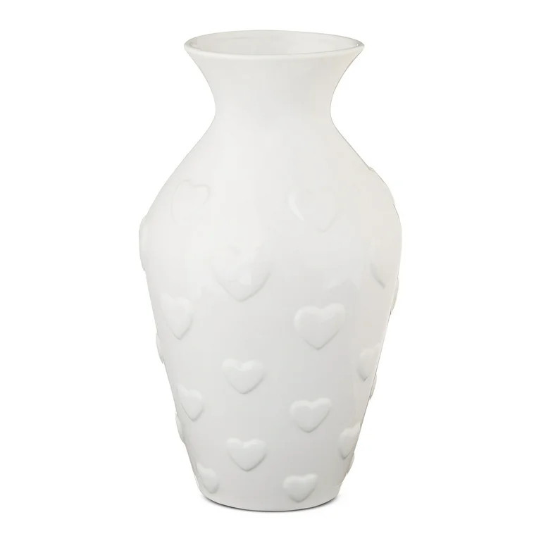 Ceramic Valentine's Day Heart Vase, White, 12", by My Texas House | Walmart (US)