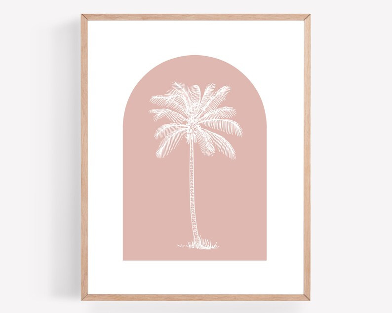 Palm Tree Printable, Arch Printable, Pink Artwork, Botanical Print, Coastal Print, Coastal Wall A... | Etsy (US)