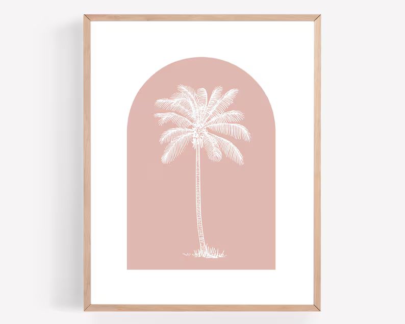 Palm Tree Printable, Arch Printable, Pink Artwork, Botanical Print, Coastal Print, Coastal Wall A... | Etsy (US)