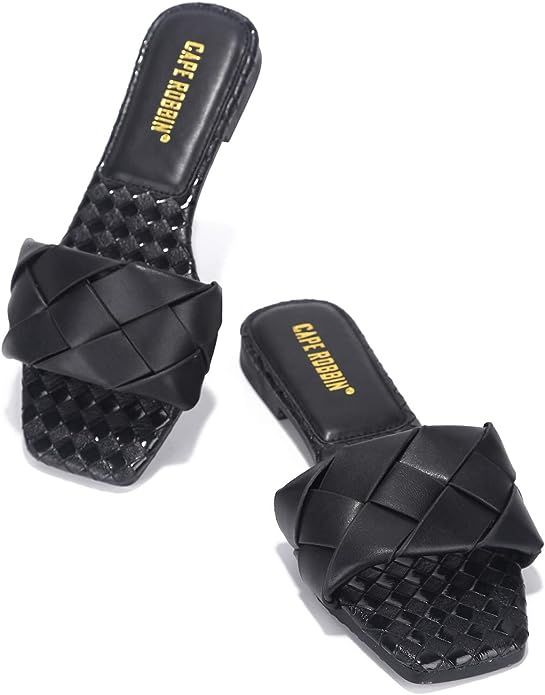 Cape Robbin Deja Sandals Slides for Women, Woven Womens Mules Slip On Shoes | Amazon (US)