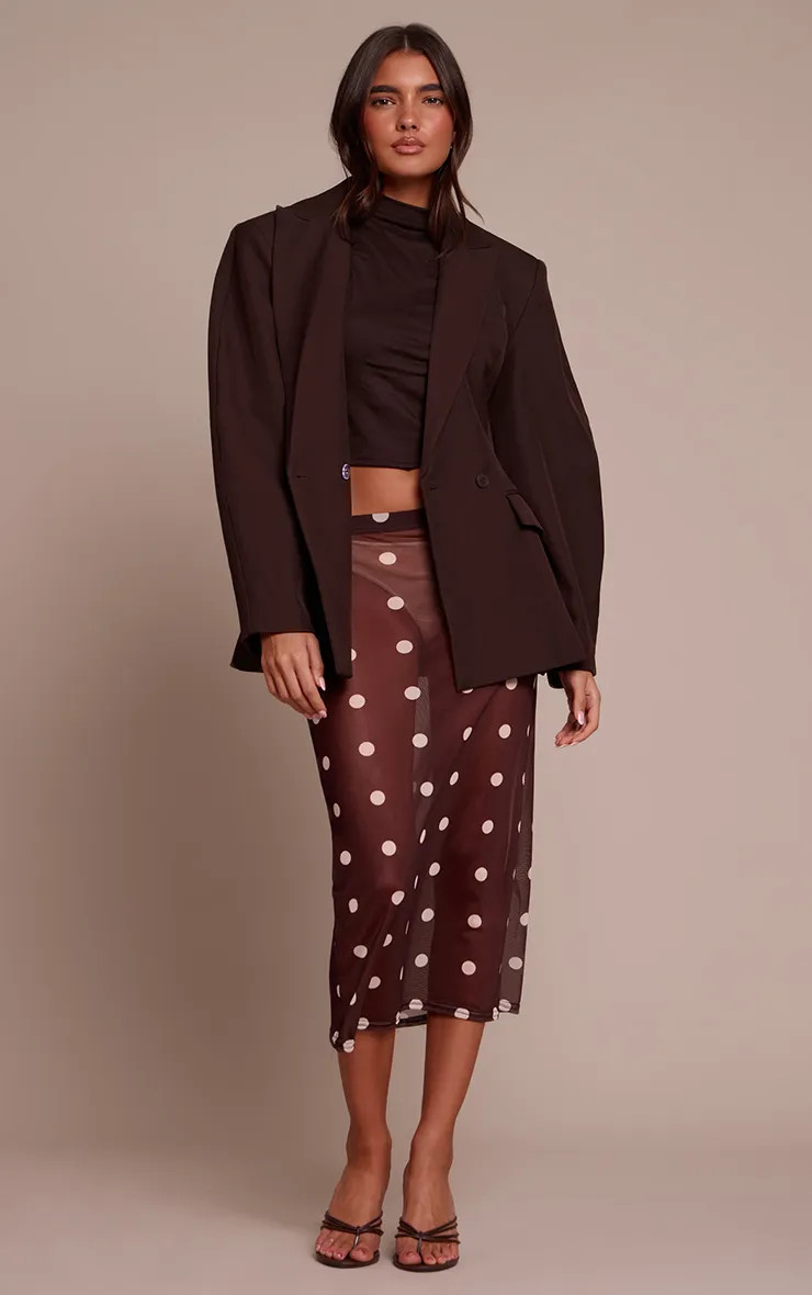 Chocolate Mesh Polka Dot Midi Skirt | PrettyLittleThing USA | PrettyLittleThing US