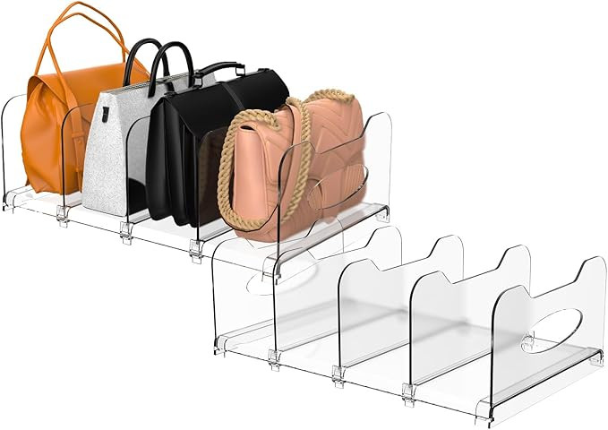 2-Pack Purse Organizers for Closet, Adjustable Small Shelf Divider Rack for Closet, Clear Handbag... | Amazon (US)