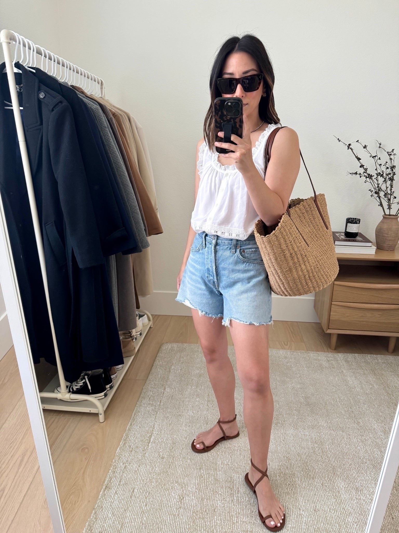 How to style denim shorts in the summer. These are my go-to's. I size up. 

Madewell tank xs
AGOLDE parker long 25
J.crew tote
Tkees sandals 5
Celine sunglasses
Dorsey James necklace 15"

Summer style, summer outfits, denim shorts, petite style 



#LTKPetite #LTKItBag #LTKSummerEdit