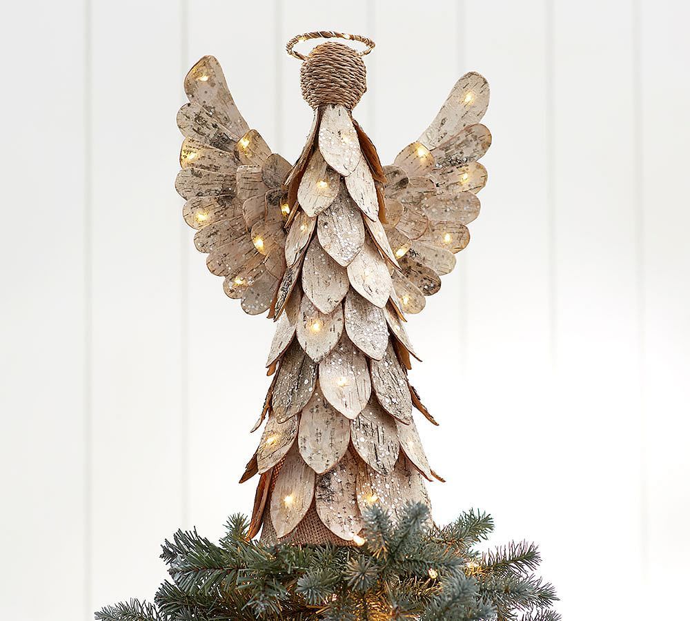 Lit Birch Angel Tree Topper | Pottery Barn (US)