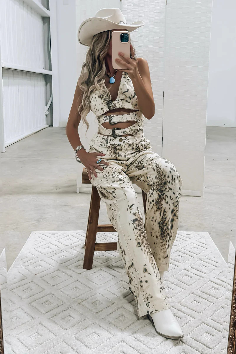 Two Piece Western Buckle Halter Neck Set | Matte Blaque