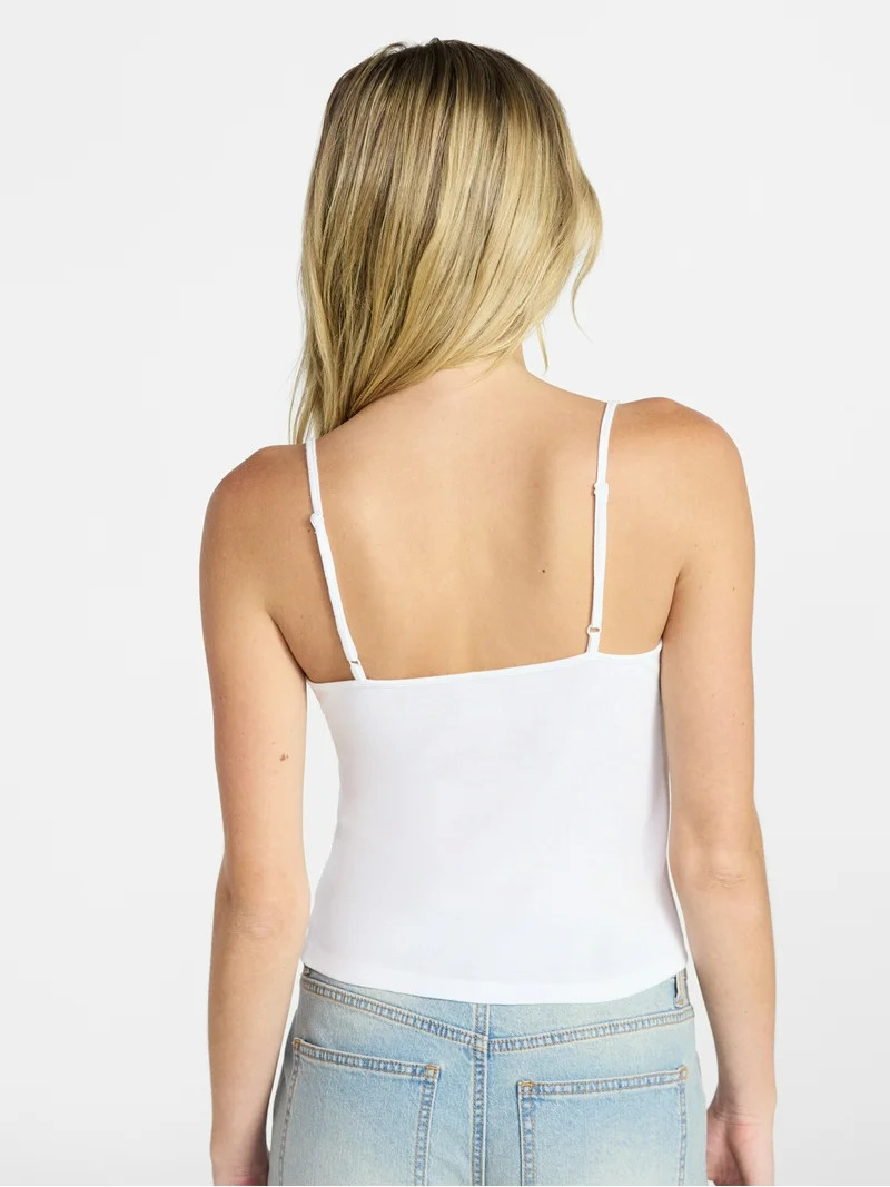 No Boundaries Lace Trim V-Neck Cami, Women’s XXS-XXL | Walmart (US)