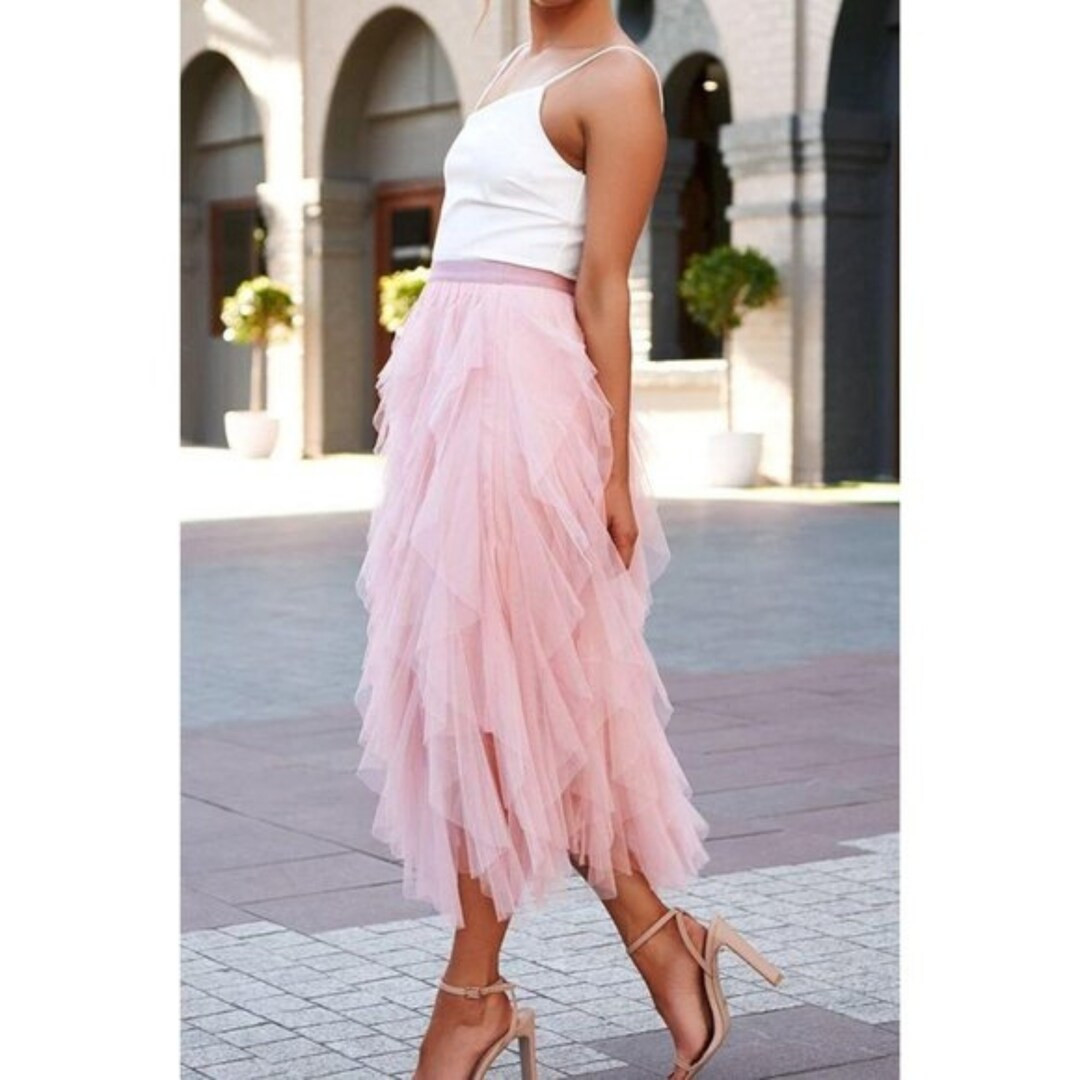 Tulle Skirt Pink Lined Layered Skirt Midi Skirt Tulle Skirt Woman Boho Lace Casual Dressy Long La... | Etsy (US)
