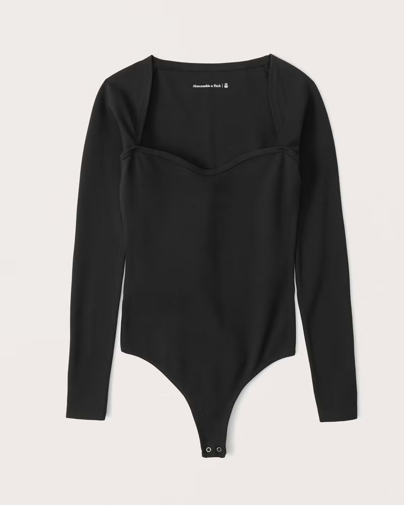 Abercrombie & Fitch Women's Long-Sleeve Ponte Sweetheart Bodysuit in Black - Size XL | Abercrombie & Fitch (US)