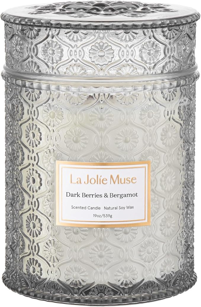 LA JOLIE MUSE Dark Berries & Bergamot Candle - Berries, Grape, Caramel | 19 oz Large Wooden Wick ... | Amazon (US)