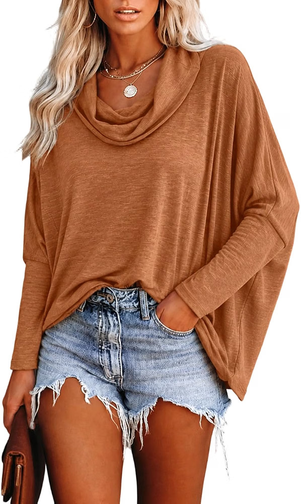 CHICME Women Cowl Neck Batwing Sleeve Top Long Sleeve Pullover Blouse | Amazon (US)