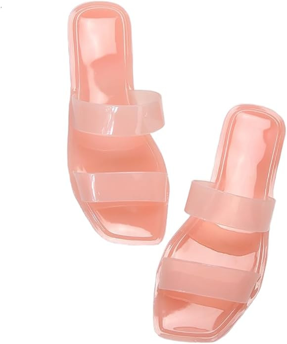 xsby Women's Clear Sandals Transparent Flat Sandals Dressy Summer Open Toe Beach Sandals | Amazon (US)