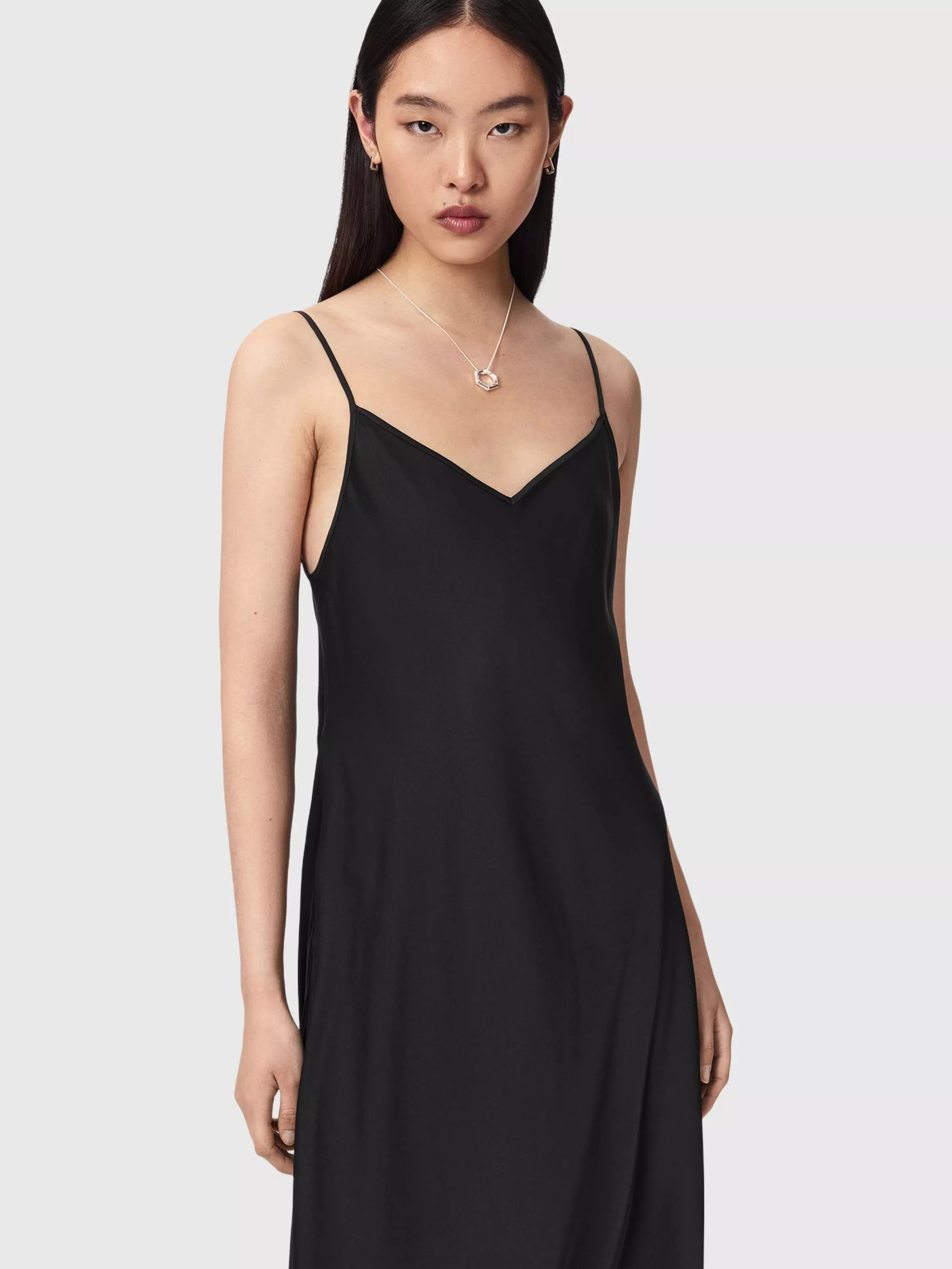 AllSaints Leona Hanky Hem Maxi Dress, Black | John Lewis (UK)