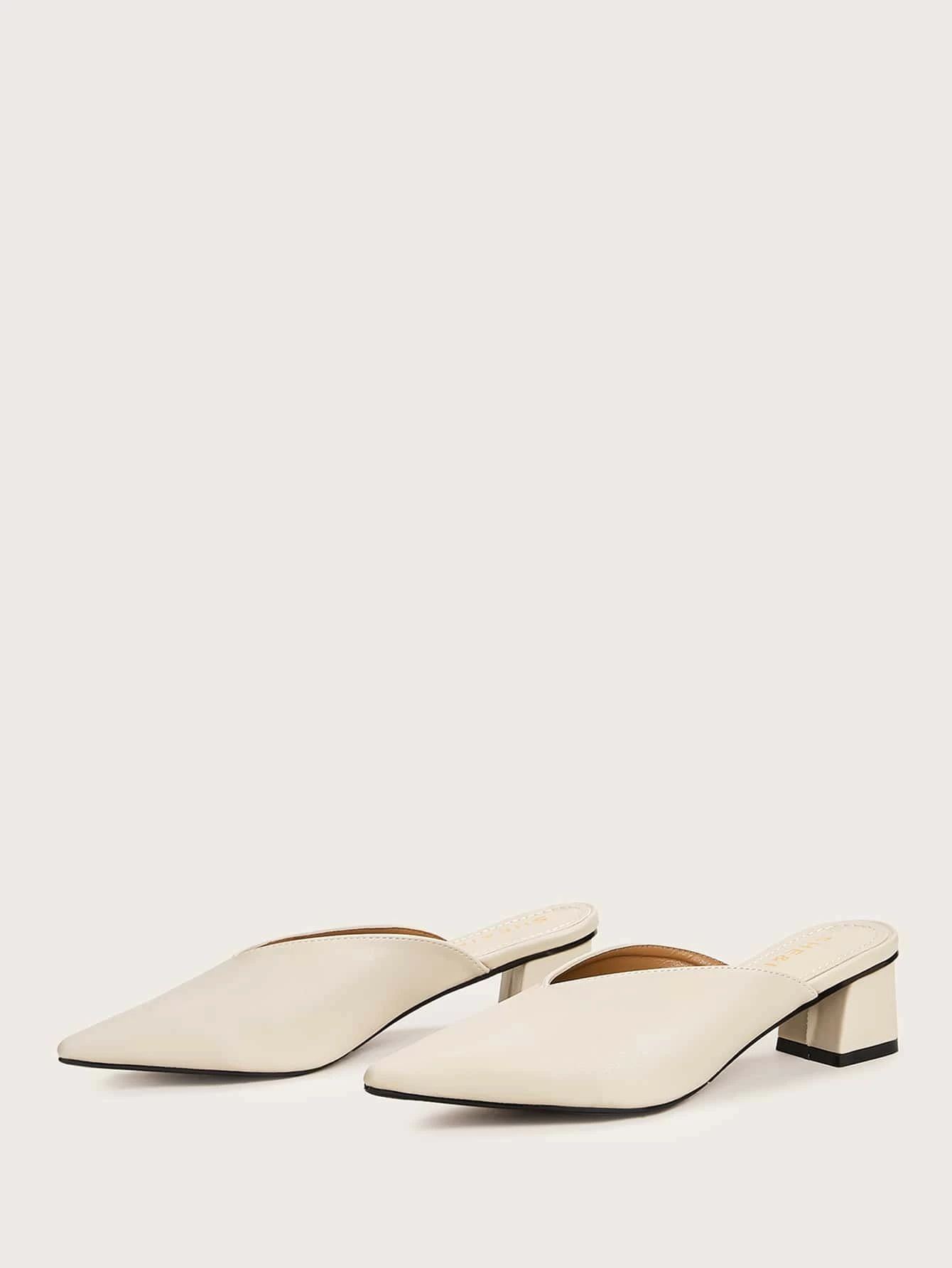 Plain V-cut Block Heeled Mules | SHEIN