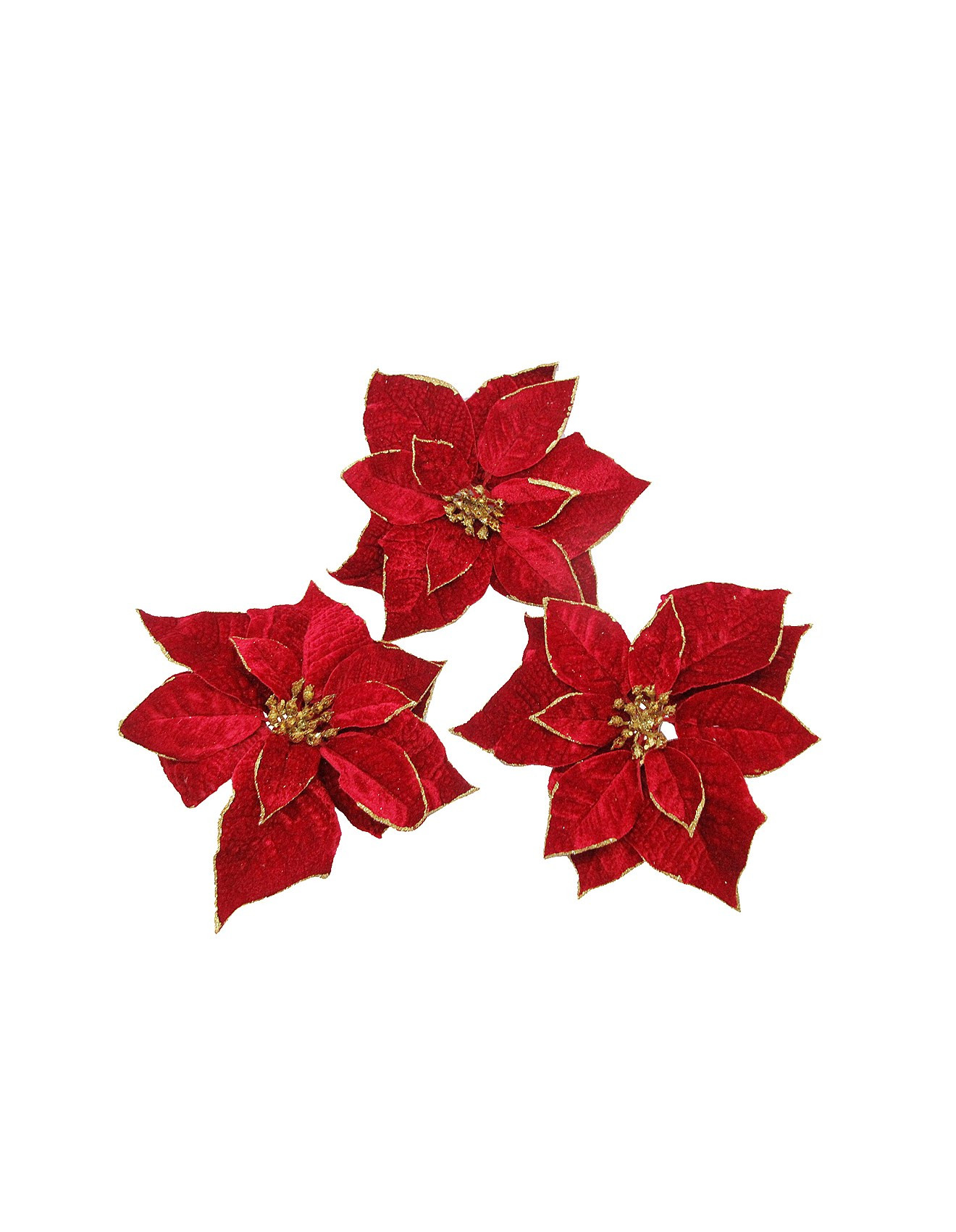 Clip On Red Poinsettia Blossom Set of 3 | David Jones (Australia & New Zealand)
