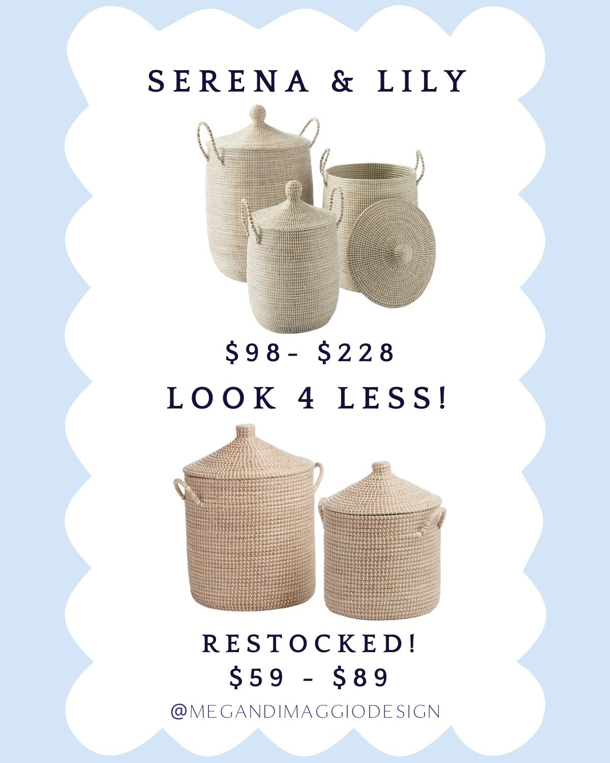 Restock alert on these best sell Serena & Lily look for less La Jolla baskets!! Highly rated & available in both sizes online!! 🙌🏻🏃🏼‍♀️