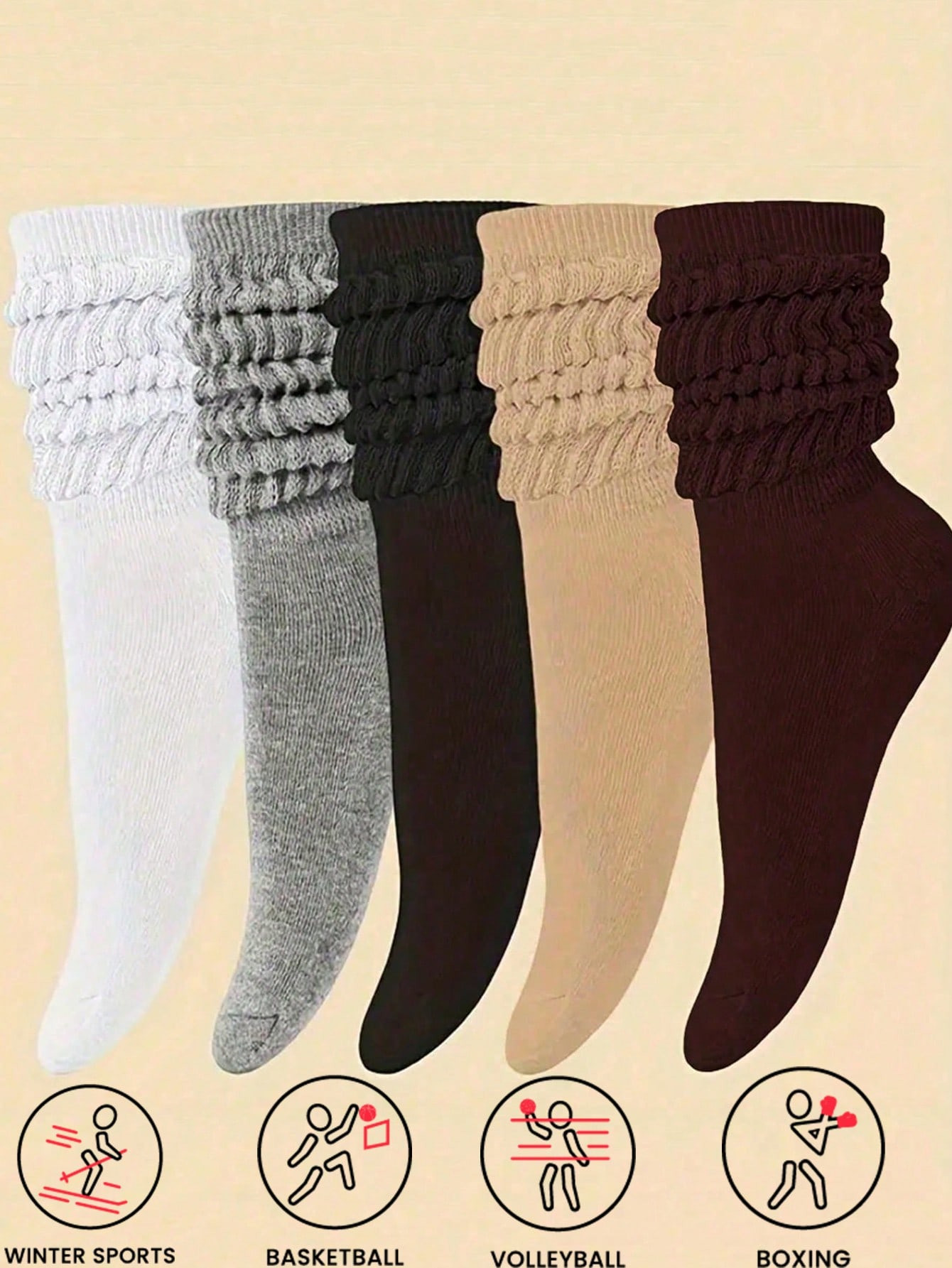 5 Pairs Solid Slouch Socks, Simple & Warm Thick Calf Socks For Fall & Winter, Women's Socks | SHEIN