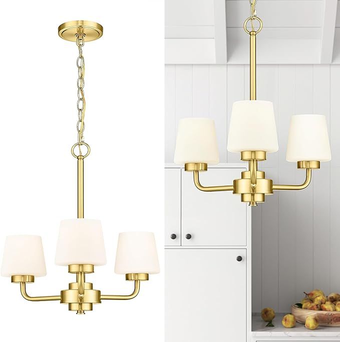 3-Light Chandelier, Brushed Gold Dining Room Light Fixture Over Table, Modern Chandelier Light Fi... | Amazon (US)
