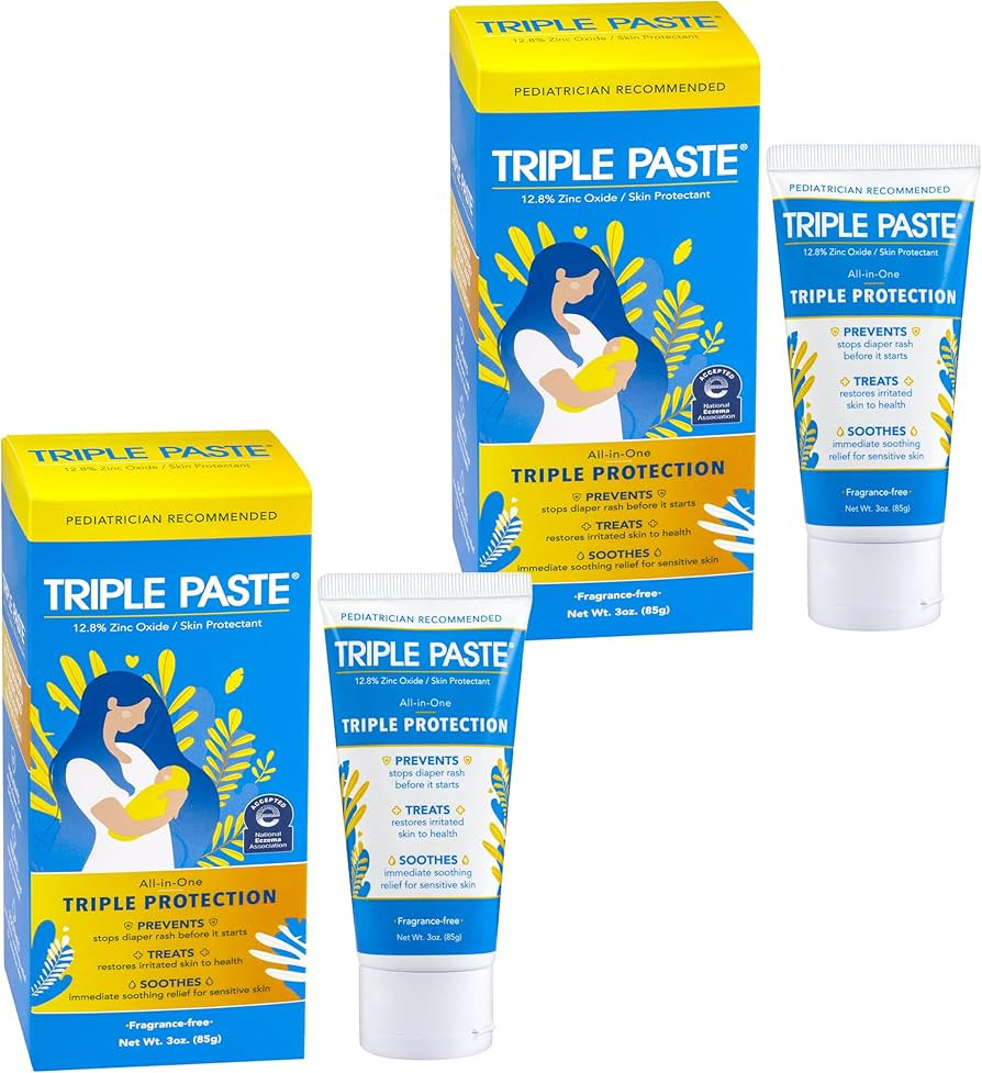 Triple Paste Diaper Rash Cream for Baby - 3 oz Tube - Zinc Oxide Ointment Treats, Soothes and Pre... | Amazon (US)
