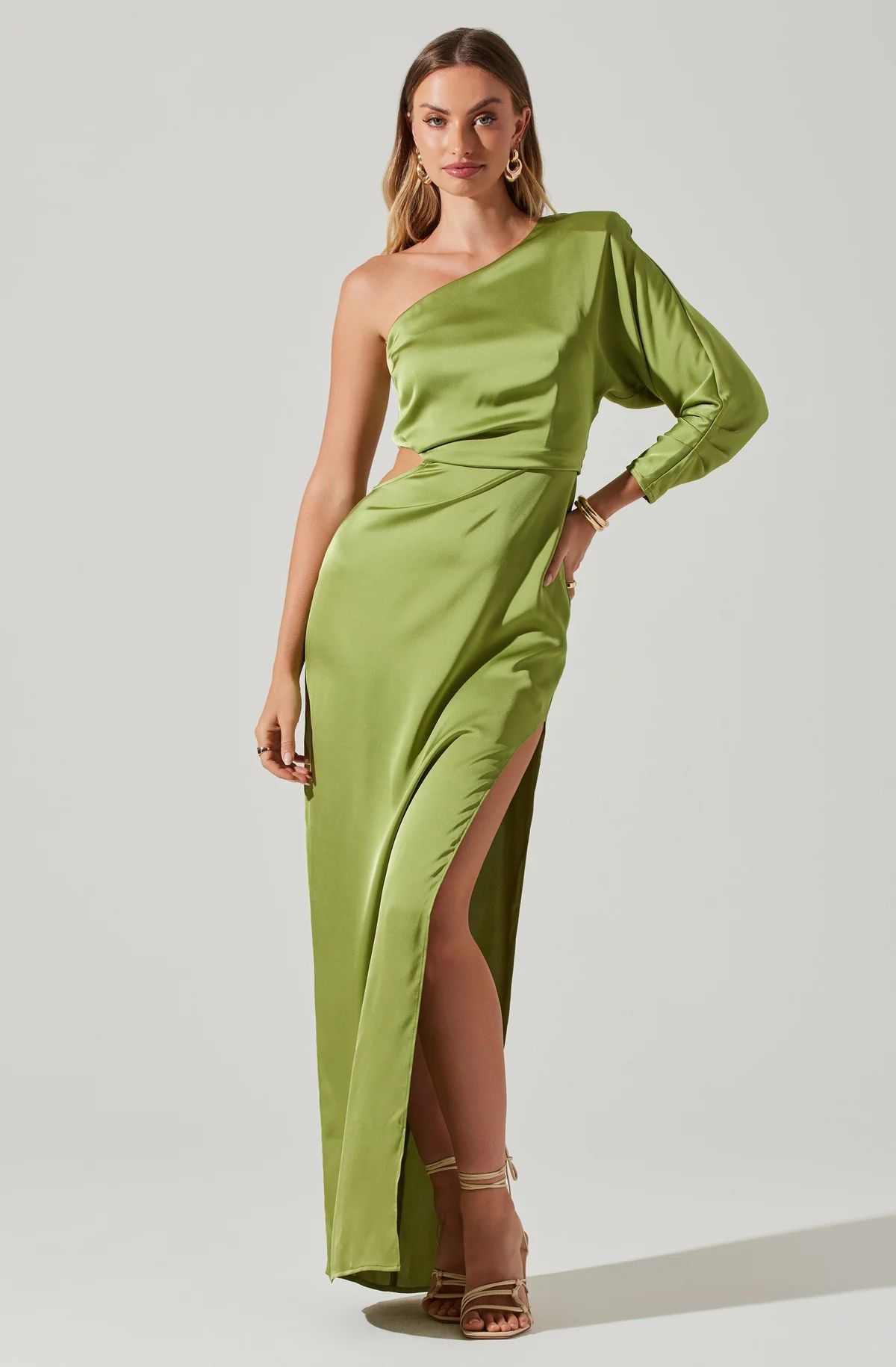 Amari Satin Cutout One Shoulder Maxi Dress | ASTR The Label (US)