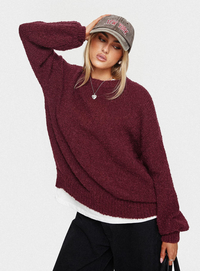 Niomie Knit Sweater Burgundy | Princess Polly AU