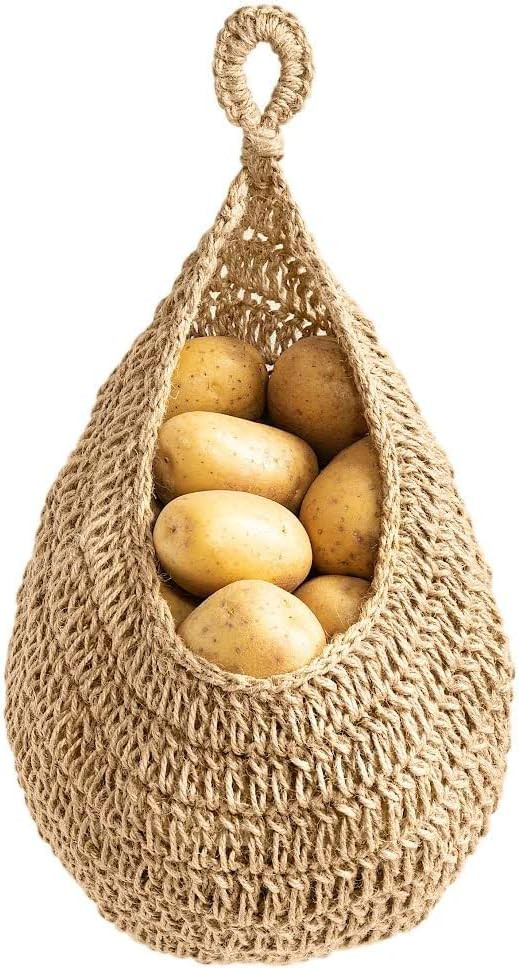 Crandek Boho Jute Hanging Basket - Wicker Hanging Fruit Basket for Fresh Produce Storage, Vegetab... | Amazon (US)