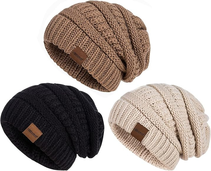 Womens Beanies for Winter 3 Pack, Slouchy Beanies for Women Oversized Knit Warm, Winter Hats for Women Thick for Cold Weather | Amazon (US)