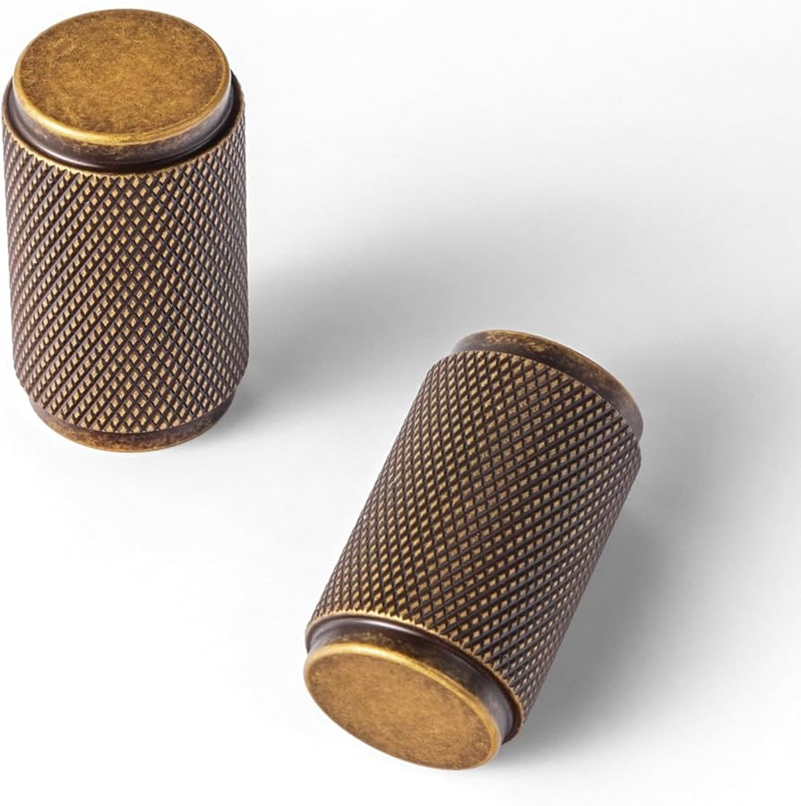Goo-Ki 6 Pack Antique Brass Knurled Cabinet Knobs – Textured Cylinder Drawer Pulls for Vintage ... | Amazon (US)