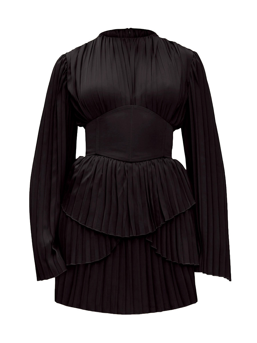 Women's Lenti Pleated Corset-Belt Minidress - Black - Size Medium | Saks Fifth Avenue