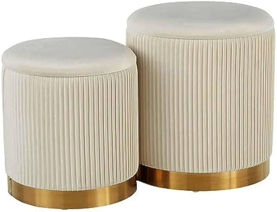 Round Ottoman with Storage Set of 2 Black Velvet Storage Ottoman for Living Room and Bedroom, Rou... | Amazon (US)