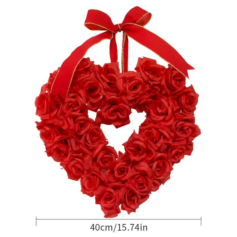 BGZLEU Heart Shaped Wreath Floral Rose Artificial Garland Door Wreath for Home Wedding Valentine'... | Walmart (US)
