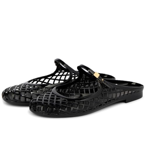 Clear Jelly Slide Sandals for Women Slip On Closed Round Toe Mesh Hollow Flat Mary Jane Mules Bea... | Amazon (US)