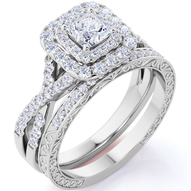 JeenMata 1.25 ct - Square Moissanite - Double Halo - Twisted Band - Vintage Inspired - Pave - Wed... | Walmart (US)