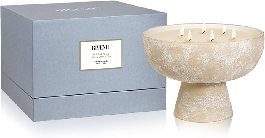 BLUEME Balance-White Lotus & Tea, 6 Wick, Refillable Wellness Candle, Contains Essential Oil, Sus... | Amazon (US)