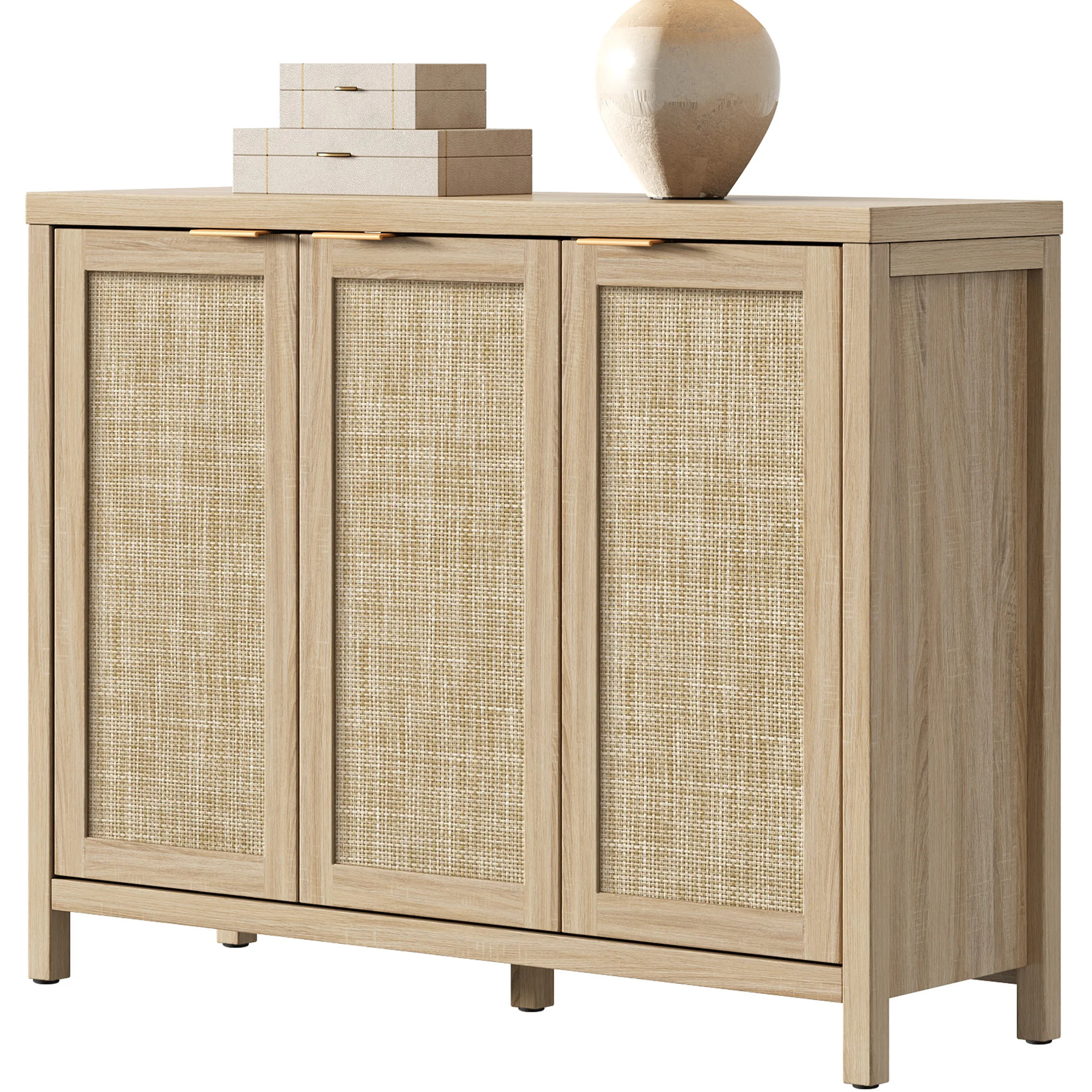 3-Door Rattan Sideboard Buffet Cabinet With Adjustable Shelves | Wayfair North America
