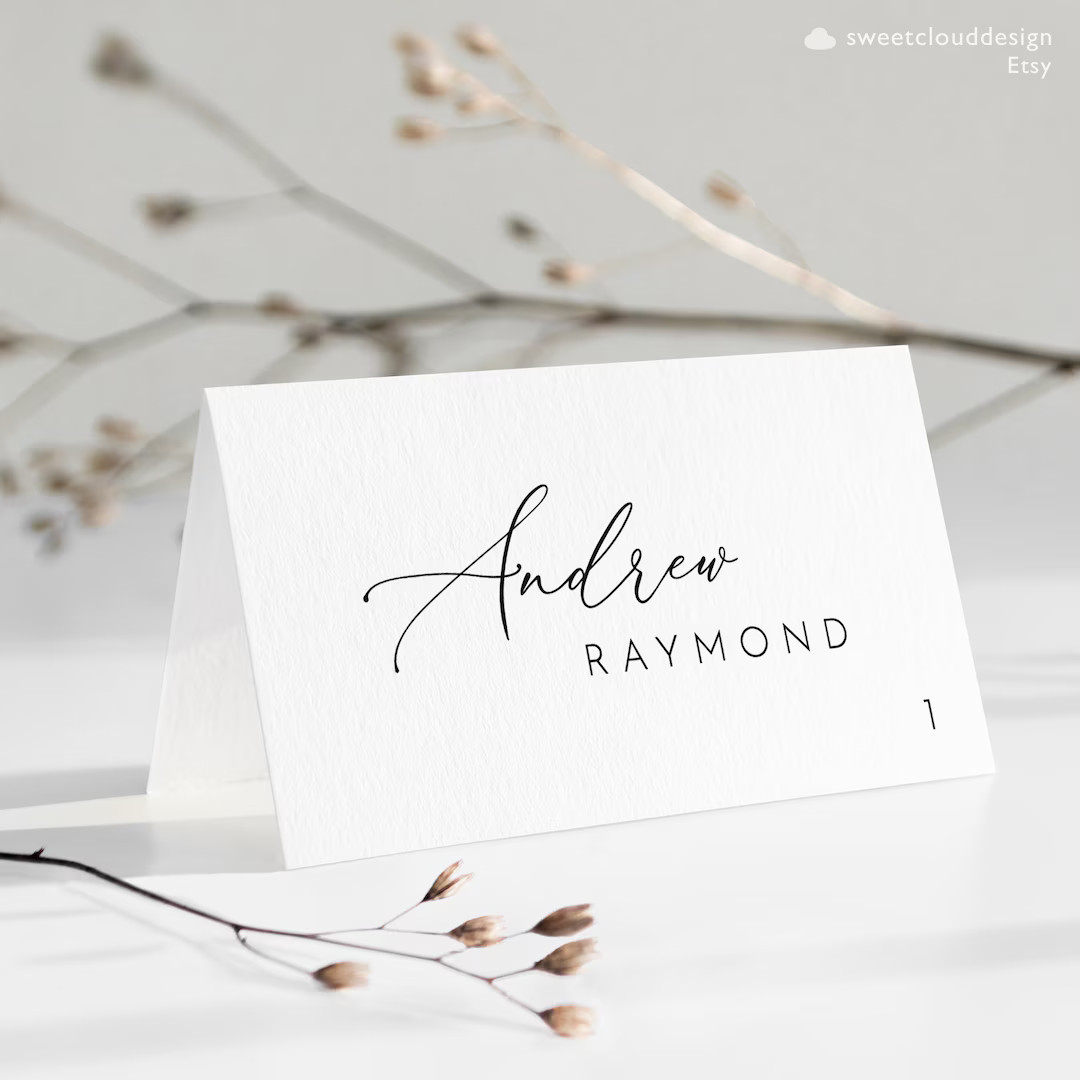 MINIMAL Wedding Place Cards Template Editable Place Card Black - Etsy | Etsy (US)