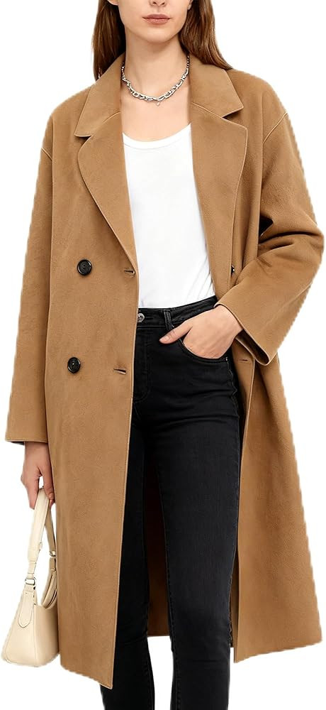 Darkyazi Womens Winter Coat Long Wool Pea Coat Double Breasted Coat Classic Notched Lapel Jackets... | Amazon (US)