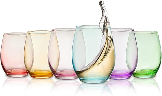 Colored Wine Glass Set, Large 12 oz Glasses Set of 6, Unique Italian Style Tall Stemless for Whit... | Amazon (US)