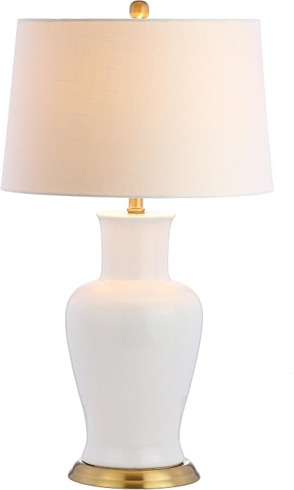 JONATHAN Y 29" White/Gold Traditional Ceramic Urn LED Table Lamp for Bedroom Decor, White Linen D... | Amazon (US)
