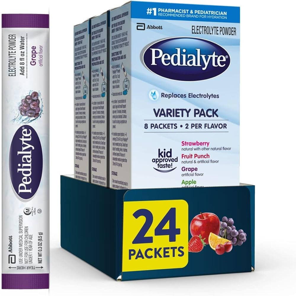 Pedialyte Electrolyte Powder Packets, Variety Pack, Hydration Drink, 24 Single-Serving Powder Pac... | Amazon (US)