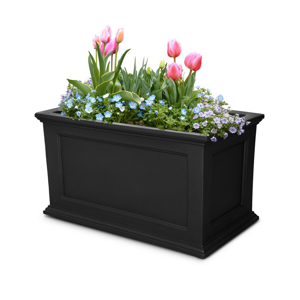 Mayne Self-Watering Fairfield 36 in. x 20 in. Black Plastic Planter | The Home Depot