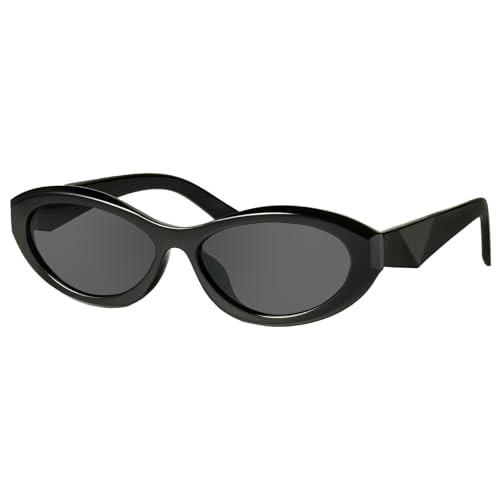 mosanana Oval Cat Eye Sunglasses for Women Black Retro Vintage Trendy Fashion Cute Cool Small Face 90s Narrow Stylish Chunky Frame MS52372 | Amazon (US)