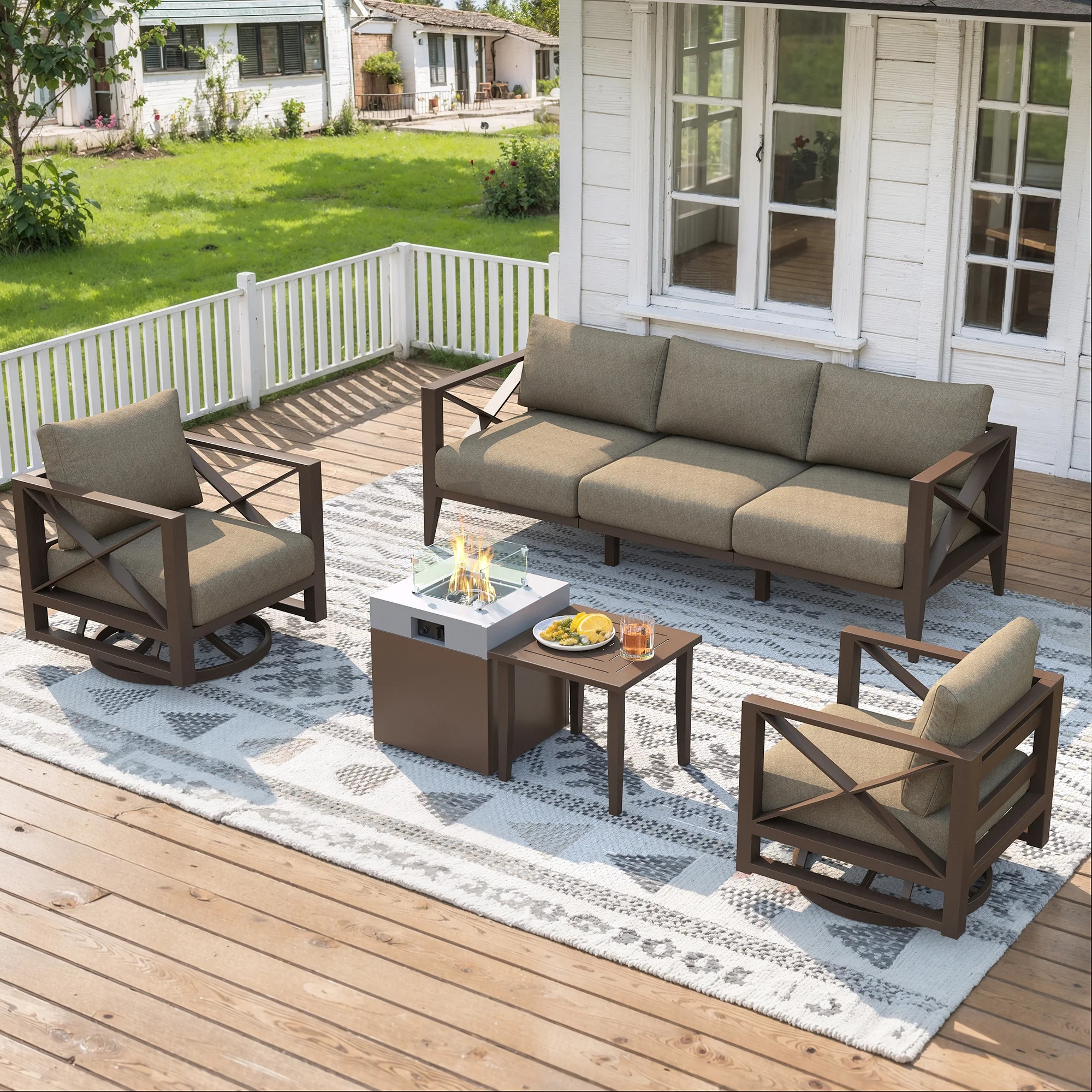 MBY Outdoor Aluminum Patio Furniture Set, 5-Seats Patio Conversation Sofa Set with 2 Swivel Rocki... | Walmart (US)