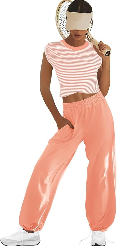 LAMISSCHE Womens Loungewear Set 2 Piece Outfits Sets Cropped Tops and Wide Leg Pants with Pockets... | Amazon (US)