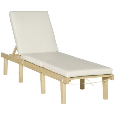 Outsunny Chaise Lounge Chair for Outdoor, Patio Recliner with 4-Position Adjustable Backrest & Cushion for Deck, Beach, Lawn & Sunbathing, Natural | Target