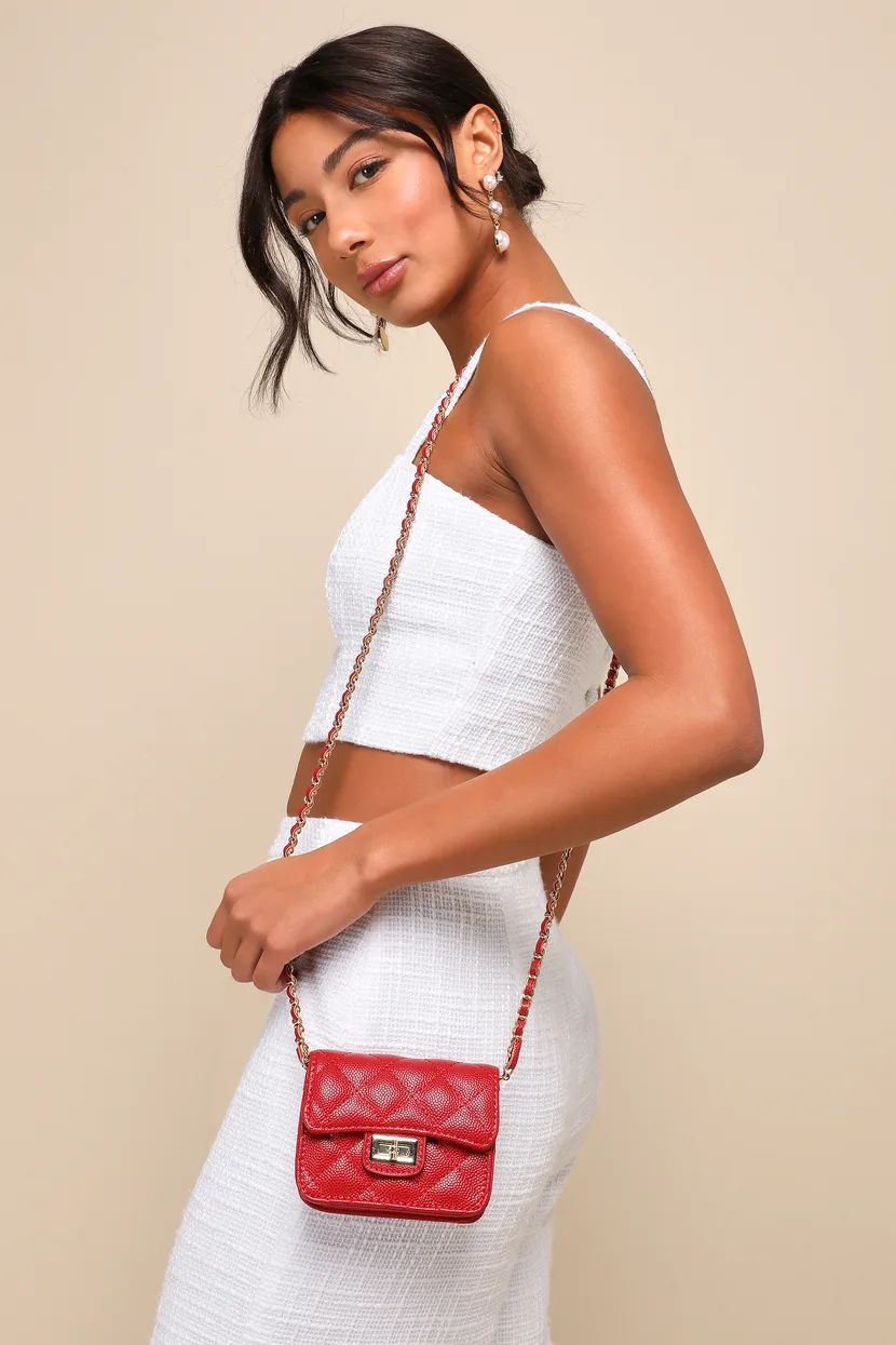 Picturesque Detail Red Quilted Mini Crossbody Bag | Lulus