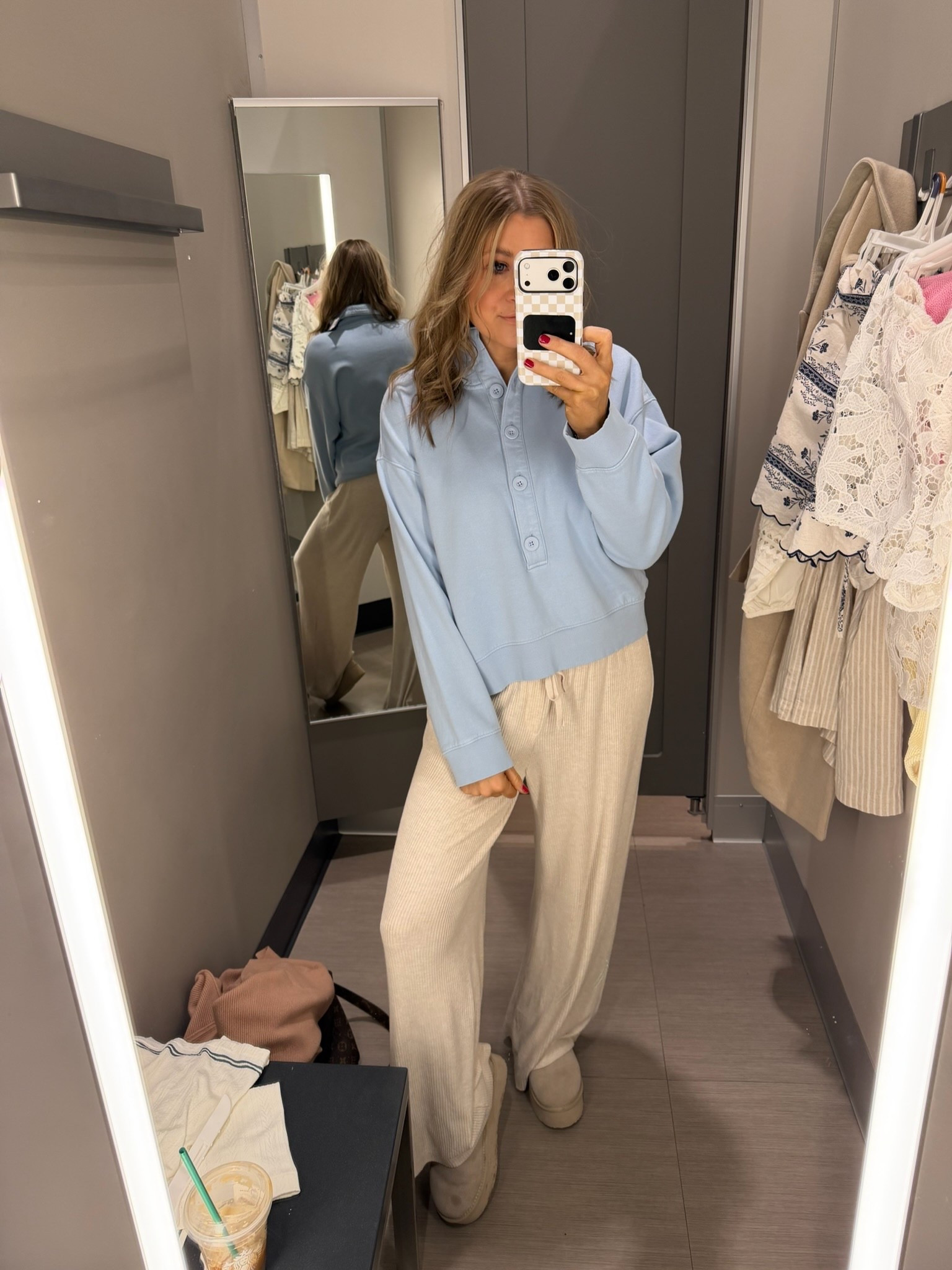 This Target blue quarter button up and white flowy pants are so comfortable and go so well together. This would be a perfect travel day outfit, casual everyday wear, or even running errands. Such a clean and effortless outfit!

Target finds, target sweater, target pants, white flowy pants, blue sweatshirt, travel day outfit, blue button up, comfy outfit , casual outfit, everyday style, spring target finds, SavannahK 

#LTKTravel #LTKSeasonal #LTKootd