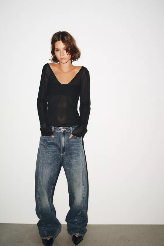 SEMI-SHEER LONG SLEEVE TOP | Zara Canada