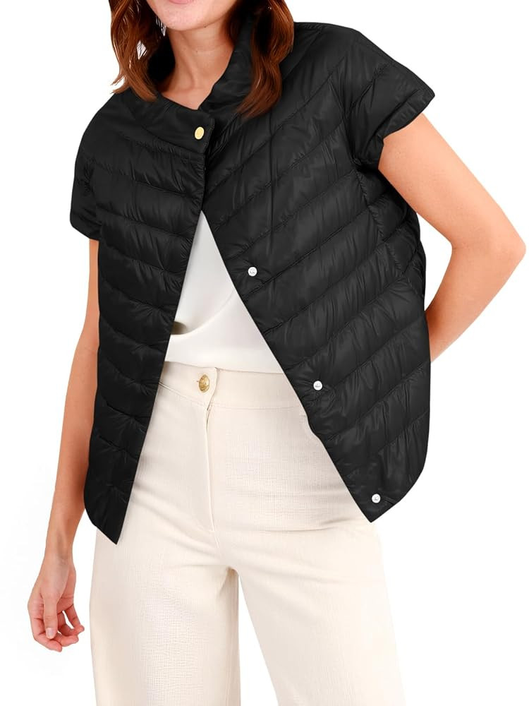 Tankaneo Womens Puffer Vest Button Up Short Sleeve Winter Jacket Casual Lightweight Quilted Jacke... | Amazon (US)