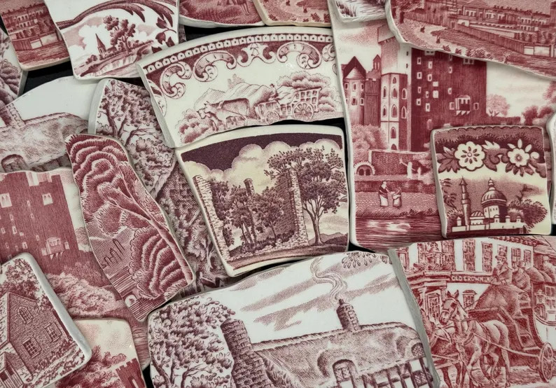 Red Transferware Broken Plate Shards: Vintage China for Mosaics & Crafting - Etsy | Etsy (US)